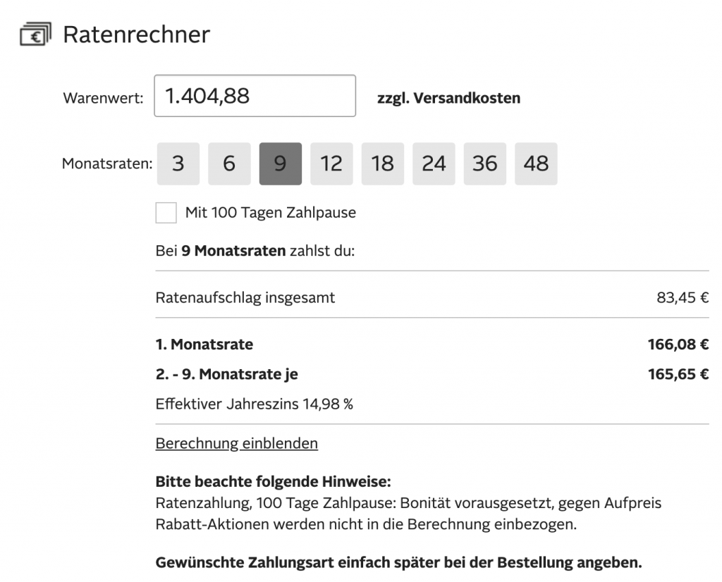 Ratenzahlungs Rechner Otto