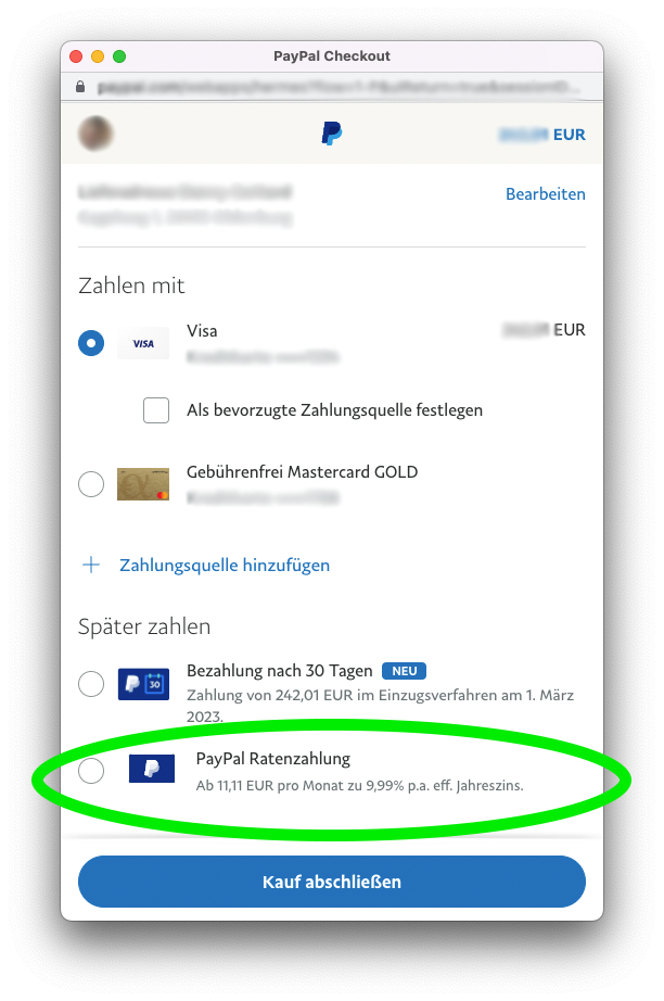 PayPal Ratenzahlung Shops